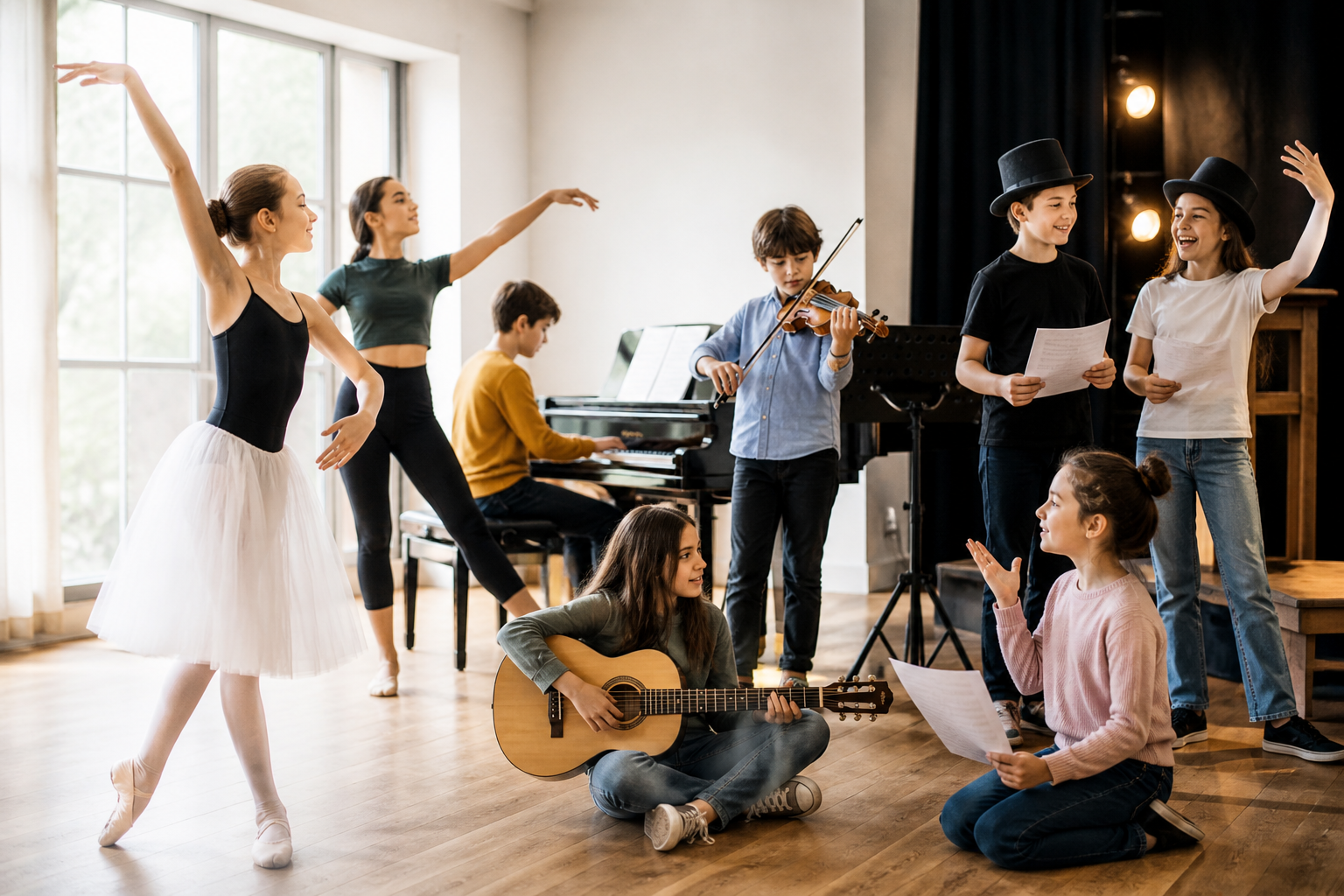 Élèves pratiquant musique danse et théâtre à l’École des Arts de Tonneins
